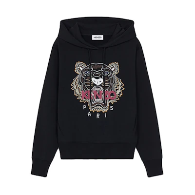 (Women) KENZO FW21 Black Embroidered Tiger Hoodie Long Sleeve. FB62SW8714XA-99