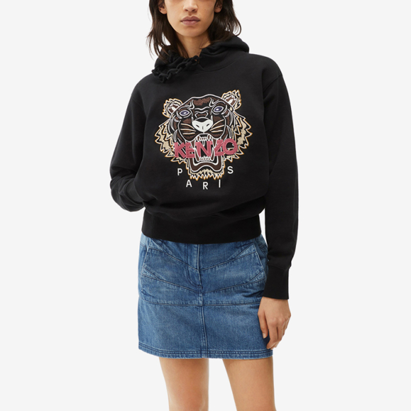 Purchase (Women) KENZO FW21 Black Embroidered Tiger Hoodie Long Sleeve. FB62SW8714XA-99