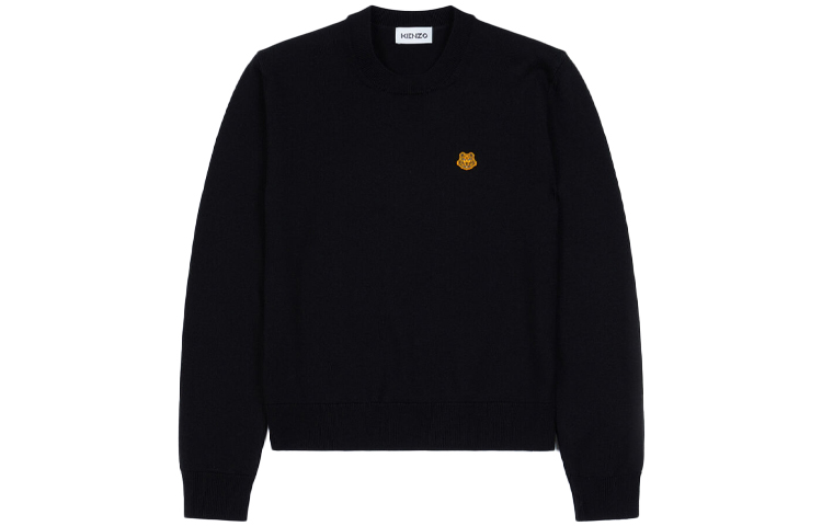(Women) Kenzo FW21 Black Merino Wool Crewneck Sweater with Tiger Embroidery FB62PU6423TA-99