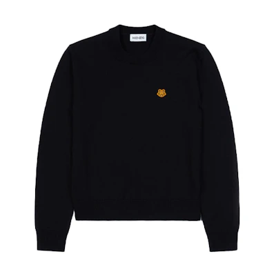 (Women) Kenzo FW21 Black Merino Wool Crewneck Sweater with Tiger Embroidery FB62PU6423TA-99