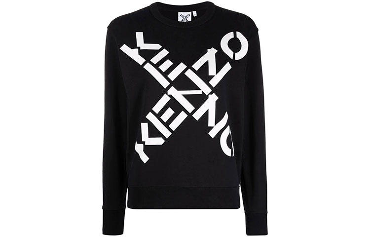 Order (W) KENZO FW21 Sweter Hitam Pullover dengan Desain Logo Besar. FB62SW8304MS-99