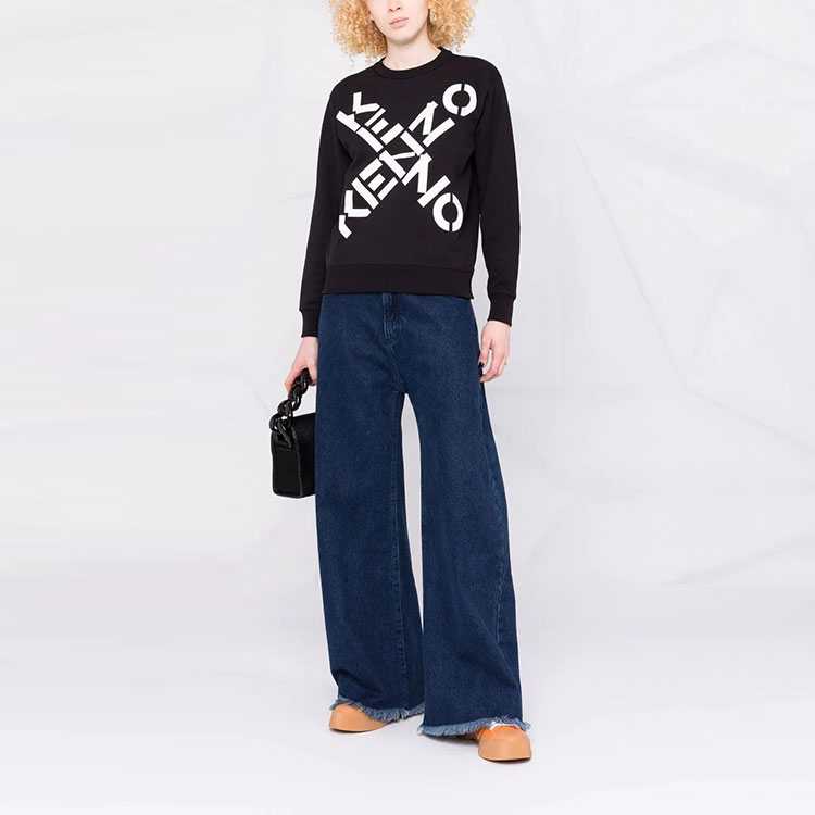 Shop (W) KENZO FW21 Sweter Hitam Pullover dengan Desain Logo Besar. FB62SW8304MS-99