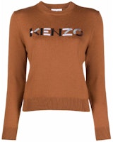 (Women) KENZO FW21 Brown Logo Embroidered Wool Pullover Sweater. FB62PU6393LA-15 (Women) KENZO FW21 Brown Logo Embroidered Wool Pullover Sweater. FB62PU6393LA-15
