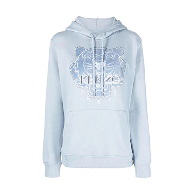 (Women) KENZO FW21 Capsule Tiger Logo Print Long Sleeve Hoodie Women’s Light Blue. FB65SW3304MZ-62