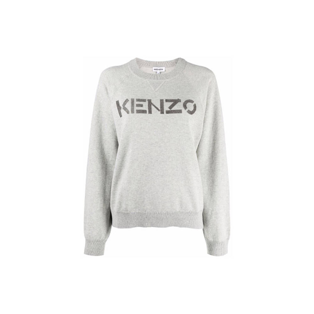 (Women) KENZO FW21 Slim Fit Logo Wool Knit Pullover Sweater Grey. FB62PU6333LB-93