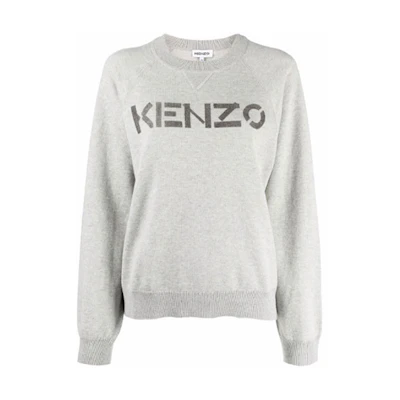 (Women) KENZO FW21 Slim Fit Logo Wool Knit Pullover Sweater Grey. FB62PU6333LB-93