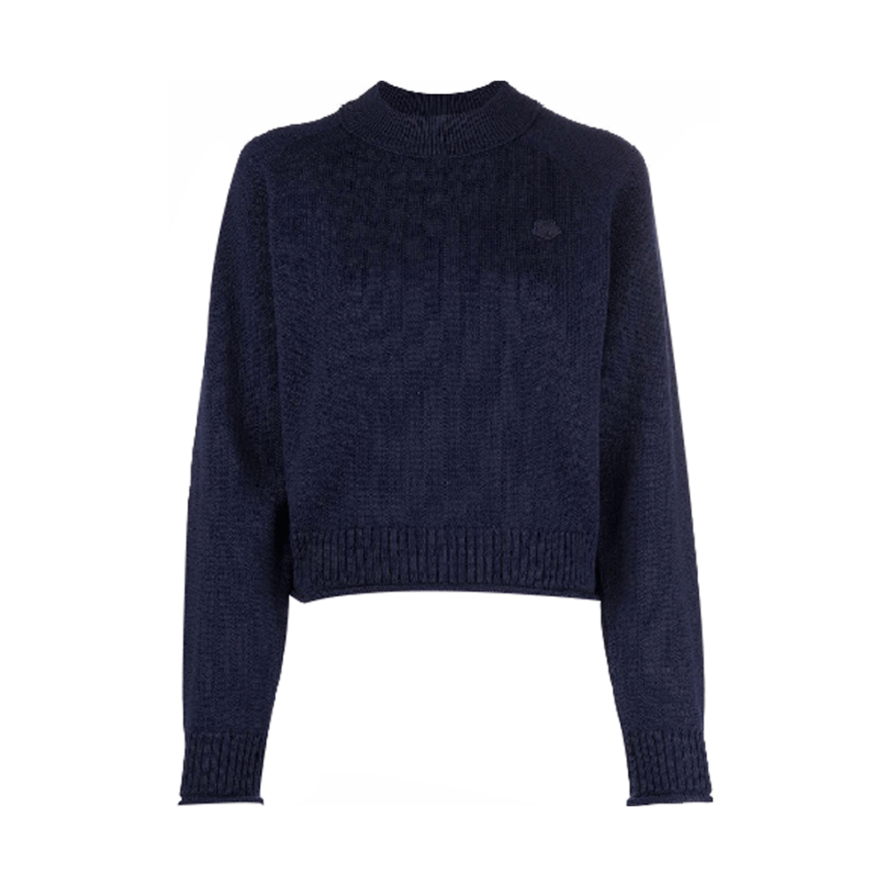 (Women) KENZO FW21 Solid Logo Crewneck Wool Knit Sweater Blue FB62PU6313TB-79