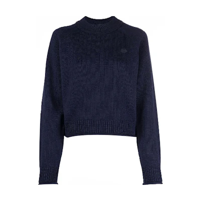 (Women) KENZO FW21 Solid Logo Crewneck Wool Knit Sweater Blue FB62PU6313TB-79