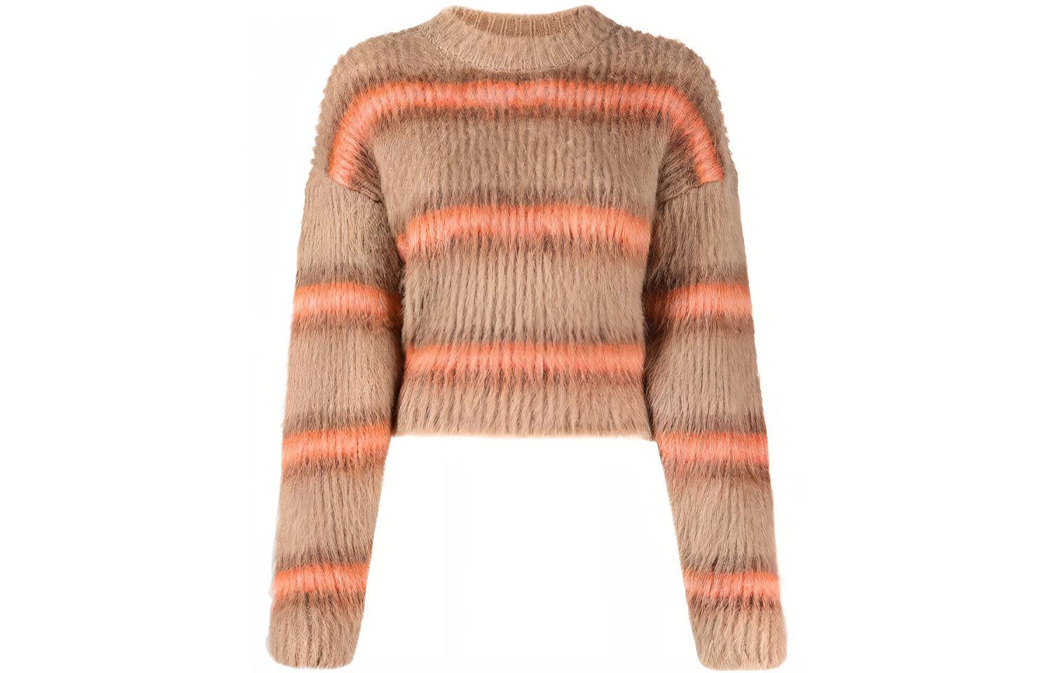(Women) KENZO FW21 Striped Brushed Cashmere Pullover Sweater Brown - . FB62PU6153CH-13