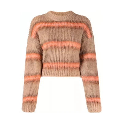 (Women) KENZO FW21 Striped Brushed Cashmere Pullover Sweater Brown - . FB62PU6153CH-13