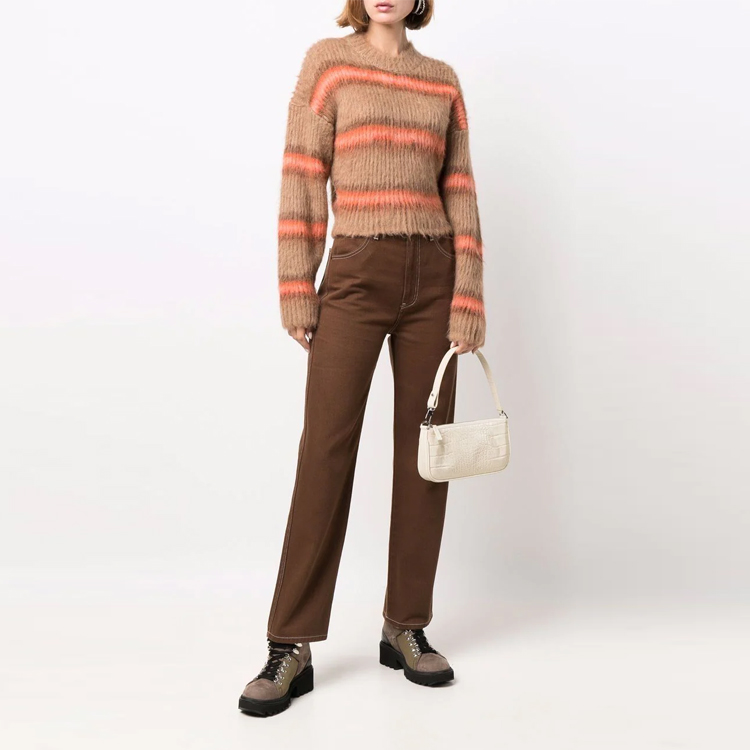 Lookbook (W) KENZO FW21 Sweater Rajutan Cashmere Garis Coklat. FB62PU6153CH-13