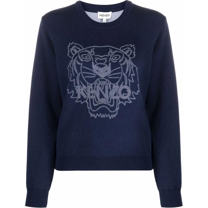 (Women) KENZO FW21 Tiger Embroidered Knit Sweatshirt Navy Blue. FB62PU6453XA-79