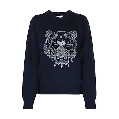 (Women) KENZO FW21 Wool Cotton Blue Long-Sleeve Pullover Sweater FB65PU5303XC-79