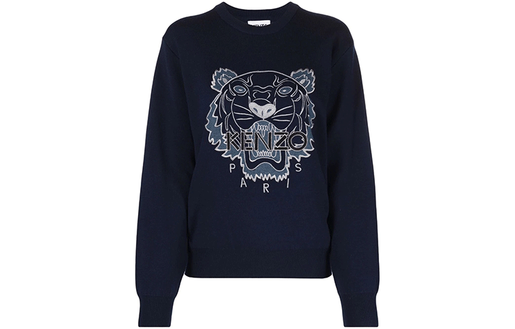 Order (W) KENZO FW21 Suéter Azul de Lana y Algodón de Manga Larga Pullover FB65PU5303XC-79