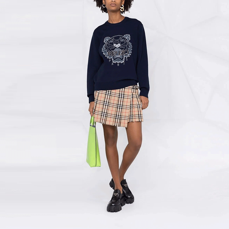 Lookbook (W) KENZO FW21 Suéter Azul de Lana y Algodón de Manga Larga Pullover FB65PU5303XC-79
