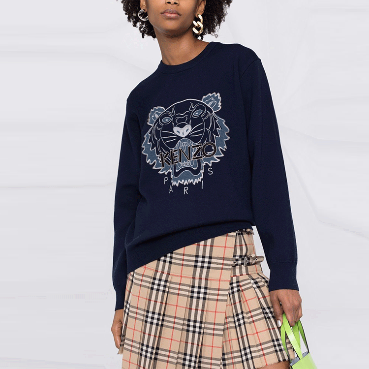 Details for (W) KENZO FW21 Suéter Azul de Lana y Algodón de Manga Larga Pullover FB65PU5303XC-79