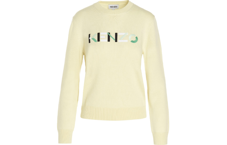 (Women) KENZO FW21 Yellow Wool Sweater with Embroidered Letter Logo. FB62PU6393LA-38
