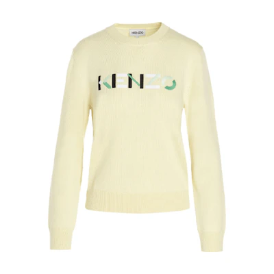 (Women) KENZO FW21 Yellow Wool Sweater with Embroidered Letter Logo. FB62PU6393LA-38