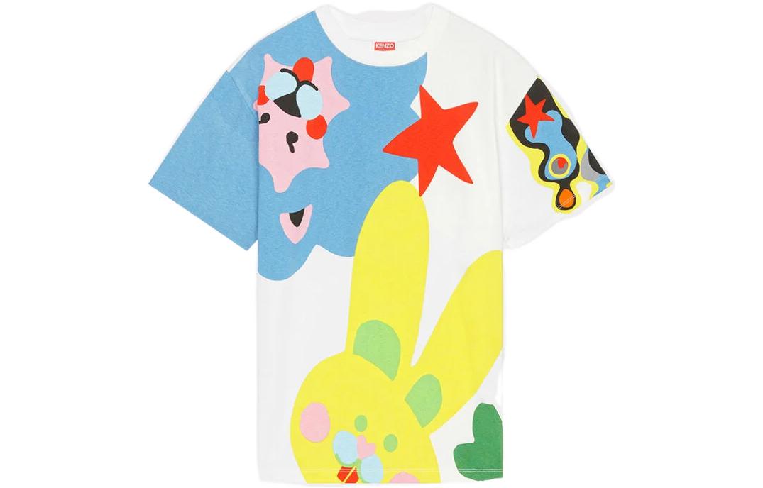 (Women) KENZO FW22  Animal Print Crewneck White Short Sleeve T-Shirt. FD52TS0464SY-02