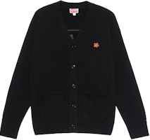 (Women) KENZO FW22 Black Wool Cardigan Sweater with Letter Logo V-neck Design FC62CA3423LC-99 (Women) KENZO FW22 Black Wool Cardigan Sweater with Letter Logo V-neck Design FC62CA3423LC-99