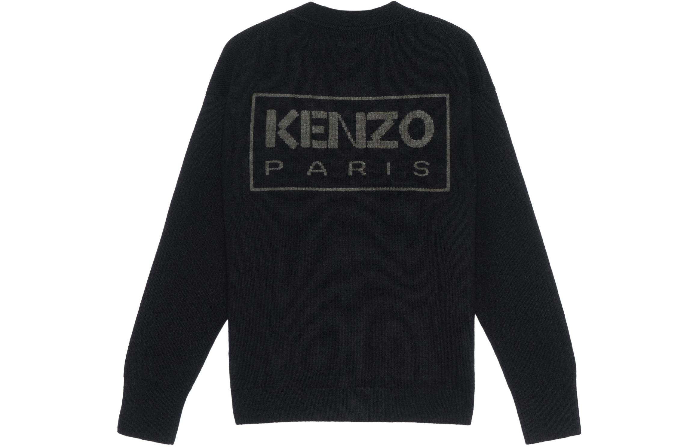 Lookbook (W) KENZO FW22 Kardigan Wool Hitam Lelaki dengan Logo Huruf Reka Bentuk Leher V FC62CA3423LC-99