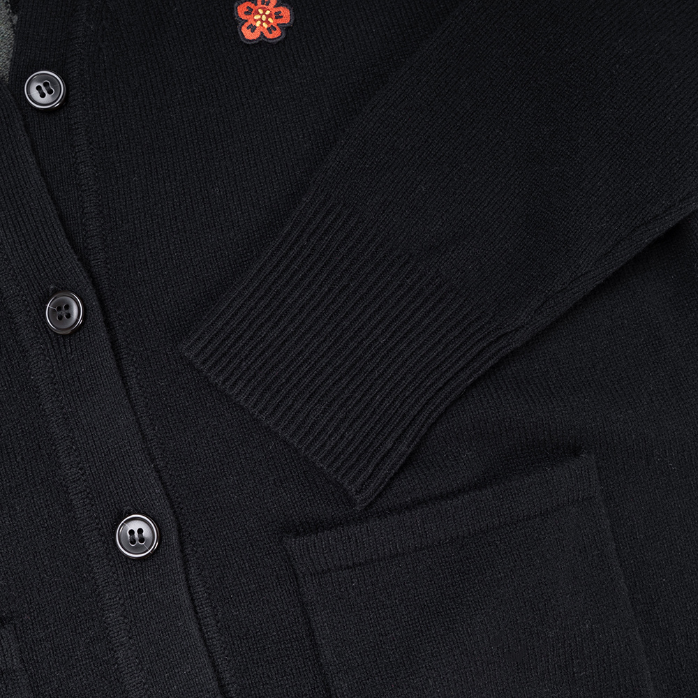Details for (W) KENZO FW22 Kardigan Wool Hitam Lelaki dengan Logo Huruf Reka Bentuk Leher V FC62CA3423LC-99