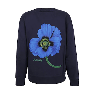 (Women) KENZO FW22 Blue Loose Fit Crewneck Sweatshirt with Logo Print. FC62SW0164MF-77