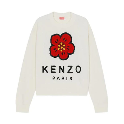 (Women) KENZO FW22 Floral Logo Wool Crewneck Sweater - Off White. FC62PU3443LD-WHITE