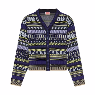 (Women) KENZO FW22 Jacquard Knit Cardigan Midnight Blue Sweater. FC62CA3183CD-77
