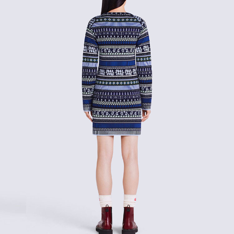 Purchase (W) KENZO FW22 蓝色提花条纹长袖连衣裙 FC62RO3183CD-64