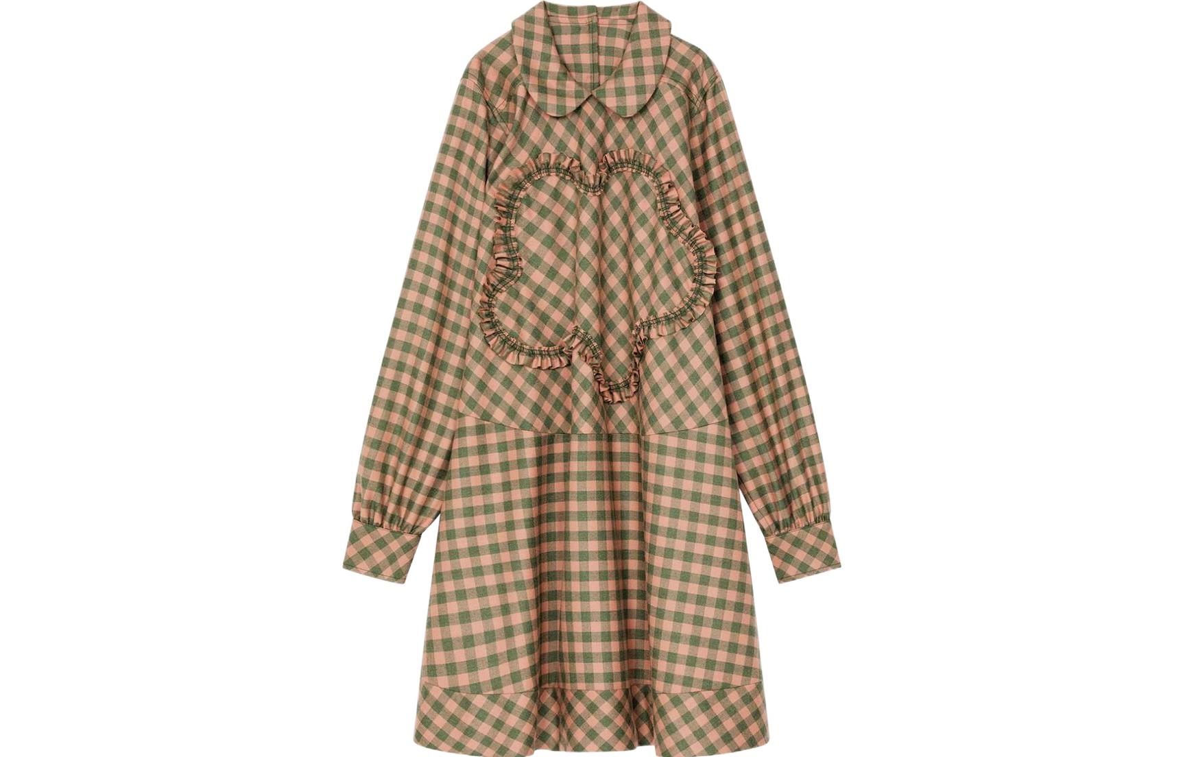 (Women) KENZO FW22  Orange Plaid Flare Long Sleeve Dress. FC62RO1039FD-30