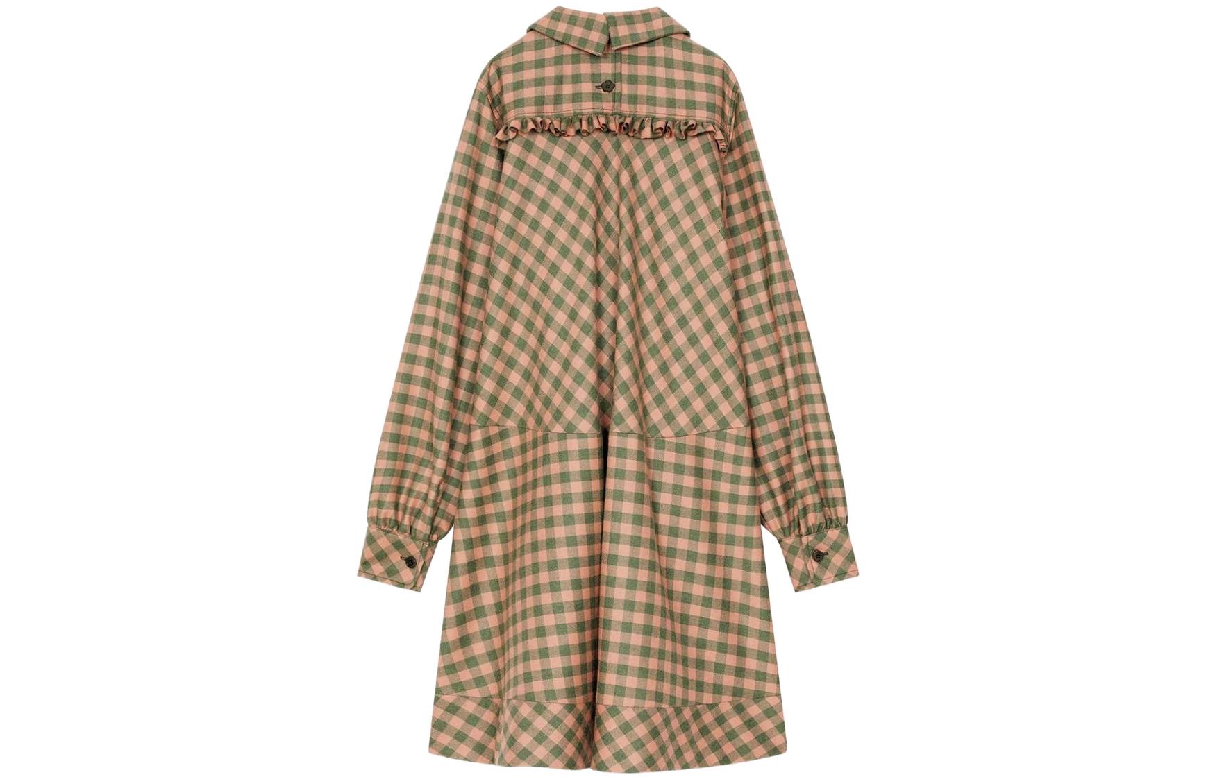 Lookbook (W) KENZO FW22 橙色格纹喇叭袖连衣裙长袖裙。 FC62RO1039FD-30