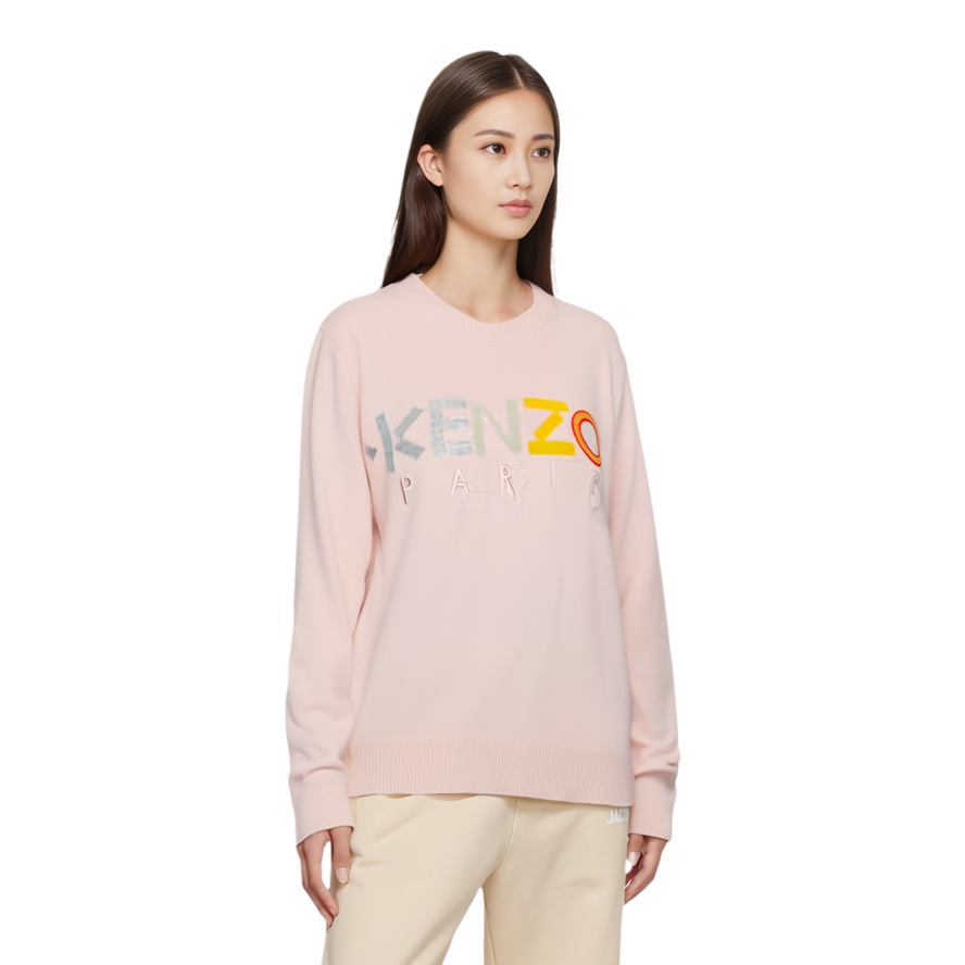 Shop (W) KENZO FW22 Pink Knit Pullover Sweater dengan Logo Sulaman. F762TO457808-34