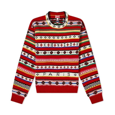 (Women) KENZO FW22 Red Knit Sweater with Logo Jacquard Design. FC62PU3173CH-21