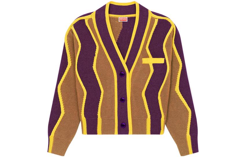(Women) KENZO FW22  Striped V-Neck Knit Cardigan Purple. FD52CA3703CK-83