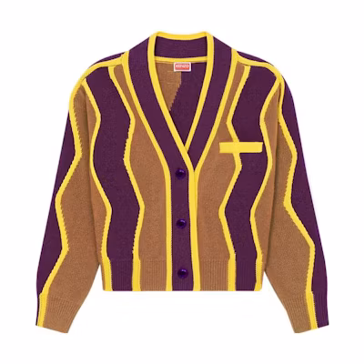 (Women) KENZO FW22 Striped V-Neck Knit Cardigan Purple. FD52CA3703CK-83