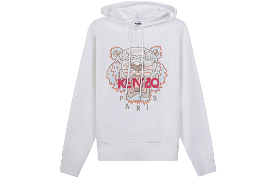 Order (Women) KENZO FW22  White Cotton Hoodie with Tiger Logo Embroidery. FC62SW8714XL-01B
