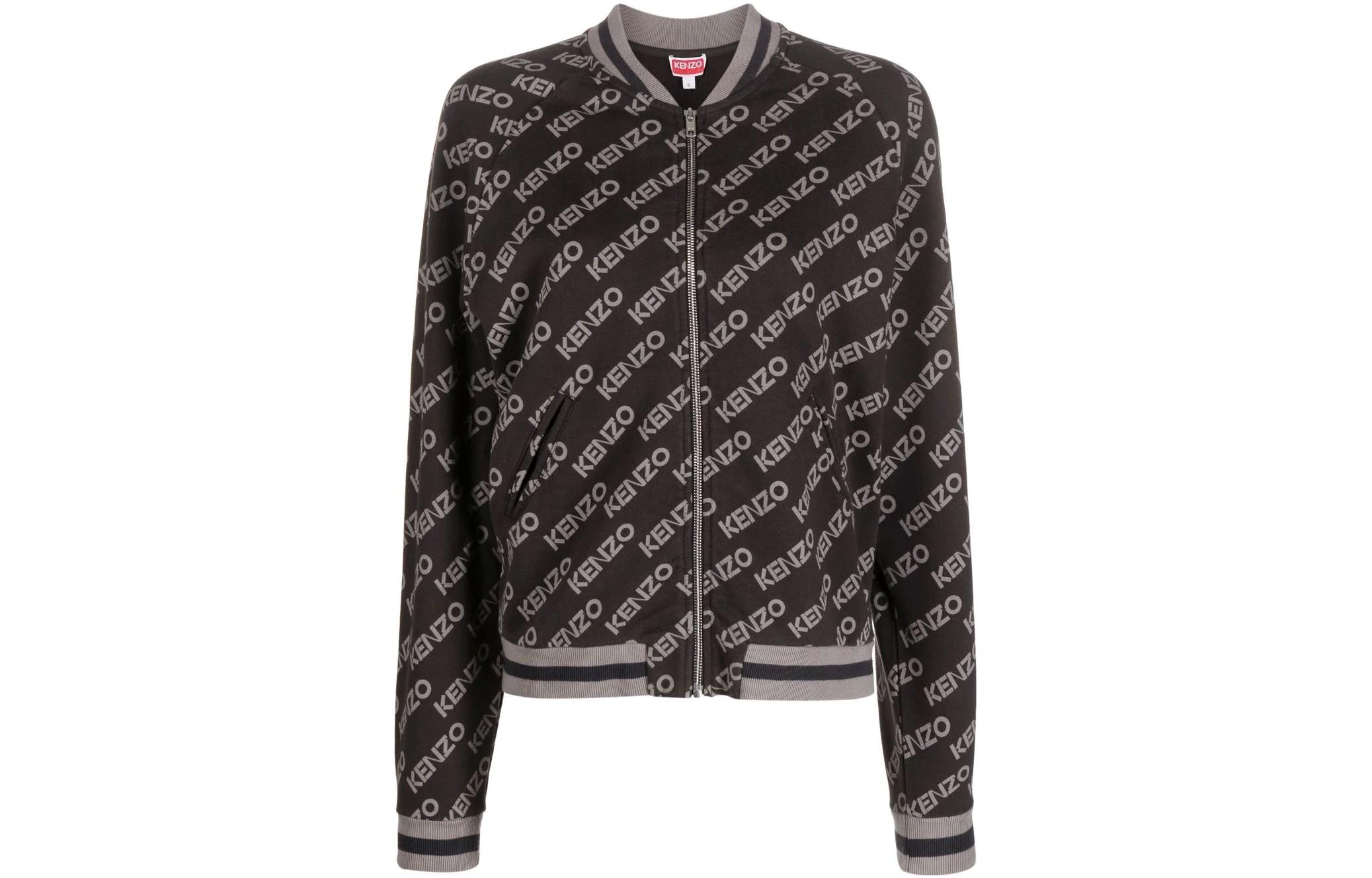 (Women) KENZO FW22 All-Over Logo Zip-Up Jacket Grey  Spring Collection. FC62BL7004MF-99J