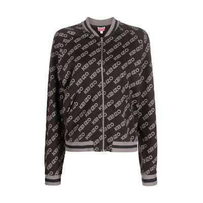 (Women) KENZO FW22 All-Over Logo Zip-Up Jacket Grey Spring Collection. FC62BL7004MF-99J