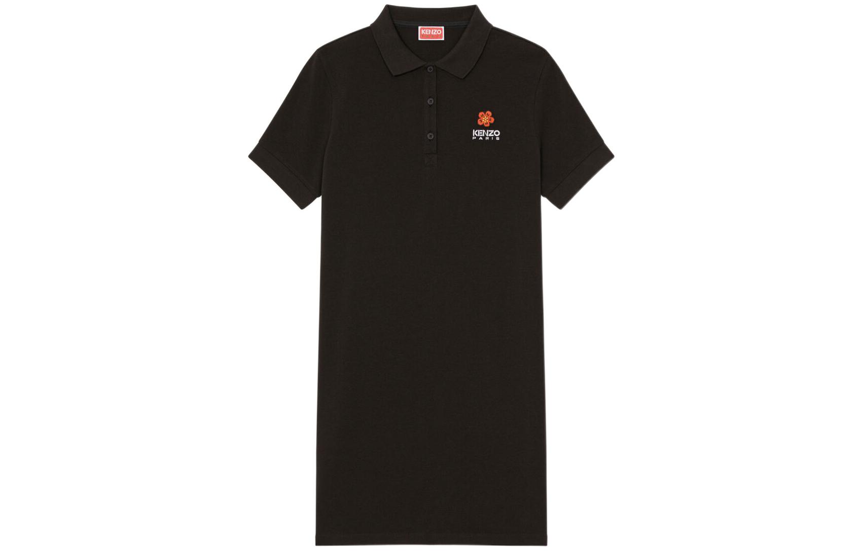(Women) KENZO FW22 Boke Flower Black Embroidered Floral Logo Midi T-Shirt Dress . FC62RO7074PU-99J