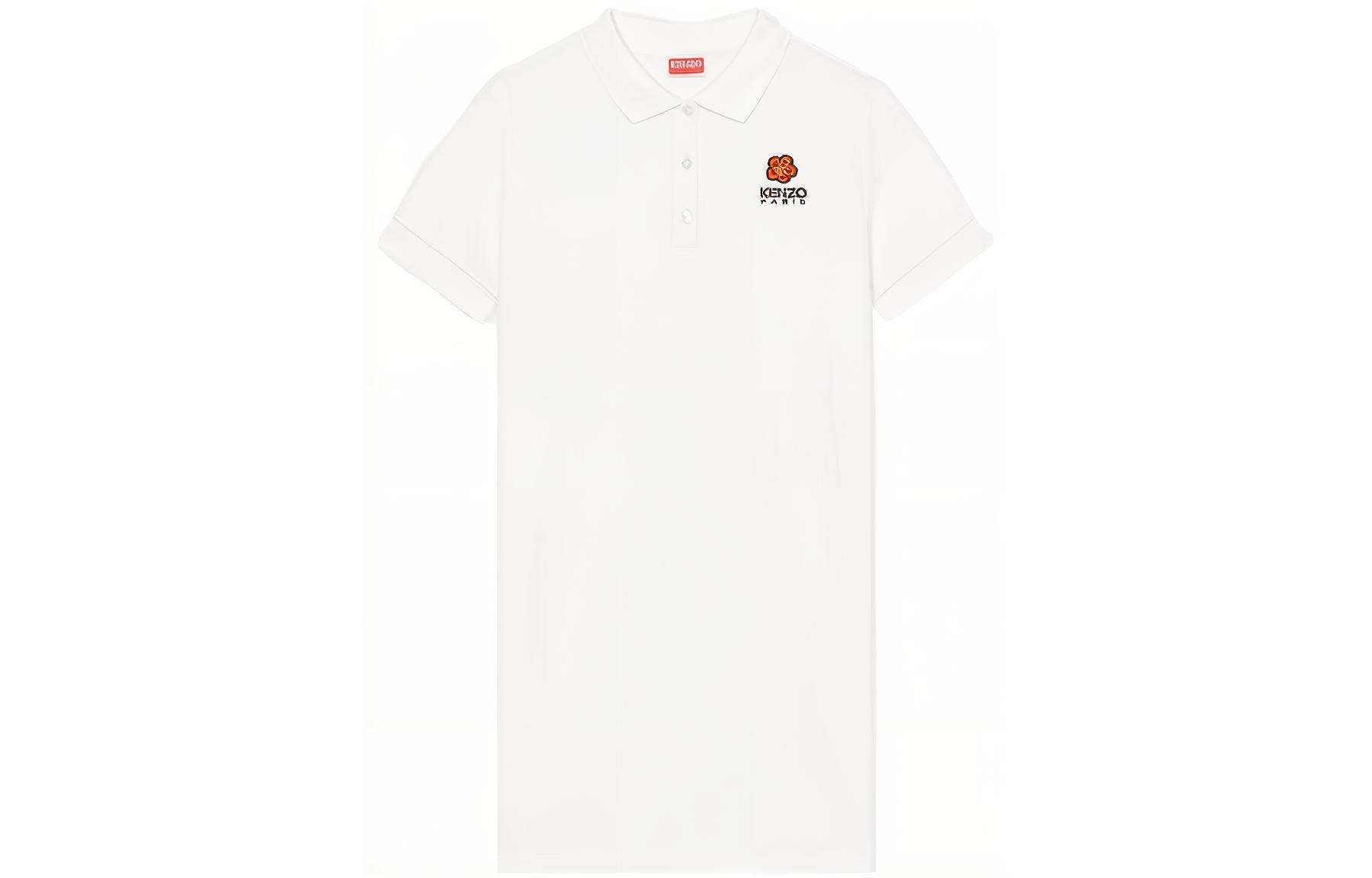 (Women) KENZO FW22 Boke Flower White Embroidered Logo Midi T-Shirt Dress Women FC62RO7074PU-01