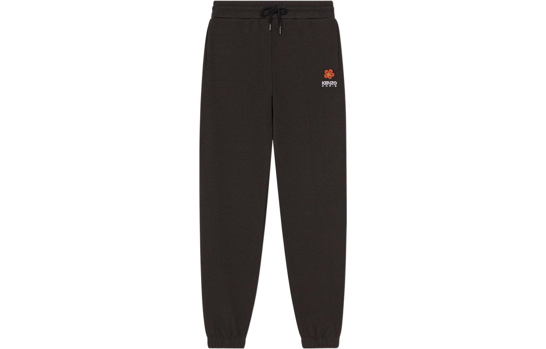 Order (W) KENZO FW22 Seluar Jogger Hitam Logo Bunga Sulam dengan Tali Serut. FC62PA7004MF-99J