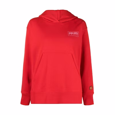 (Women) Kenzo FW22 Red Hoodie with Chest Logo Print FC62SW0094MC-21