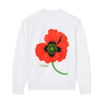 (Women) Kenzo FW22 White Floral Print High-Neck Long-Sleeve Sweatshirt FC62SW0164MF-01