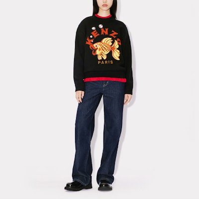 (Women) KENZO FW23 Black Crew Neck Knit Sweater with Animal Letter Print. FD62PU4233BI-99J Lookbook (Women) KENZO FW23 Black Crew Neck Knit Sweater with Animal Letter Print. FD62PU4233BI-99J