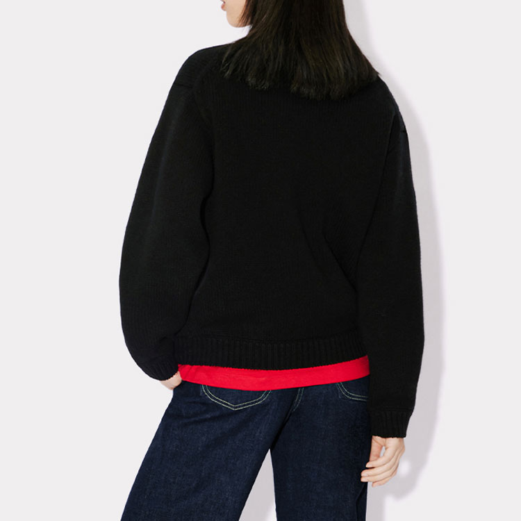 Purchase (Women) KENZO FW23  Black Crew Neck Knit Sweater with Animal Letter Print. FD62PU4233BI-99J