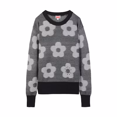 (Women) KENZO FW23 Black Floral Crewneck Pullover Sweater. FD62PU4133CA-99