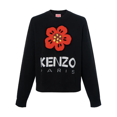 (Women) KENZO FW23 Black Floral Letter Pattern Crewneck Sweater. FD62PU4303LD-99