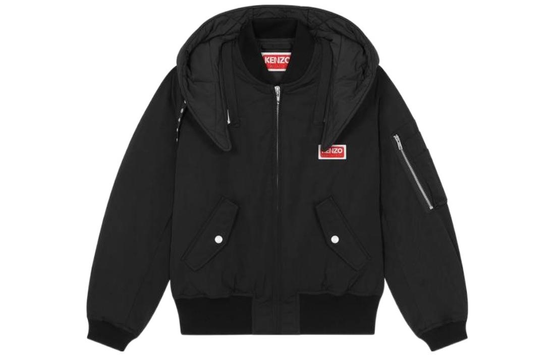 (Women) KENZO FW23  Black Hooded Puffer Jacket with Logo Patch. FD62BL1739NK-99