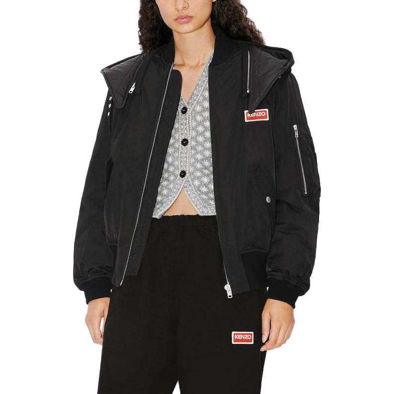 Purchase (W) KENZO FW23 Chaqueta Acolchada Negra con Capucha y Parche de Logo. FD62BL1739NK-99